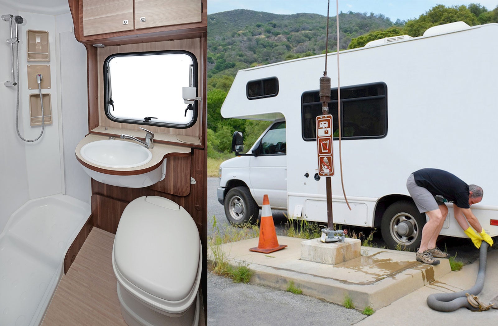 Portable RV/camper toilet and holding tank setup in Compton, California