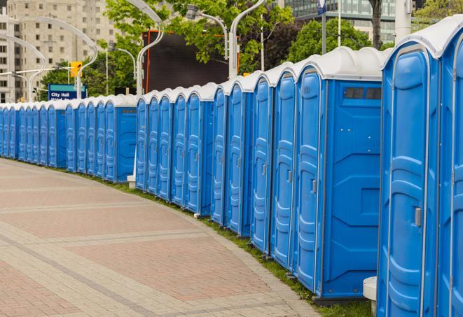 Seasonal porta potty units set up at a Compton, California venue