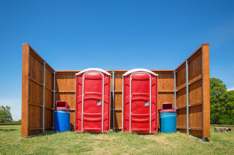 Short-term porta potty units staged for delivery in Compton, California
