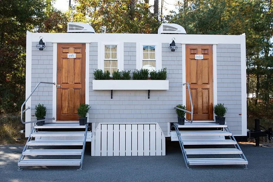 Wedding restroom units discretely staged at a venue in Compton, California